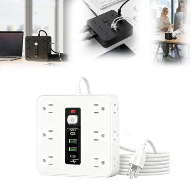 16-in-1 Power Strip with Switch & Surge Protection, Flat Plug Extension Cord 6.5FT, 12 AC Outlets + 2 USB-A & 2 USB-C, Overload Protection, Space-Saving Power Strips for Home Office Travel (White*1pc)