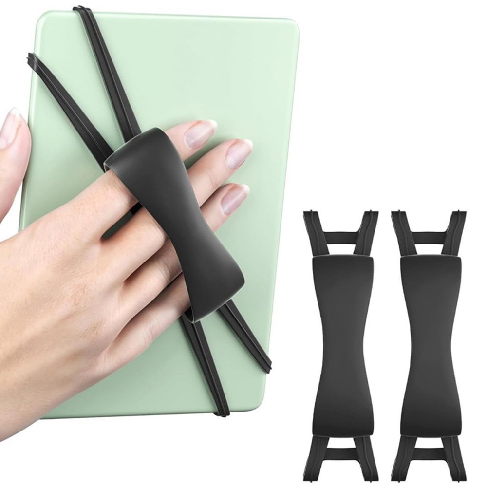 Generic 2 Pack Comfortable Hand Strap for Tablets, Tablets Accessories for Reading in Bed, Secure and Lightweight Grip Holder for 4.7-8" Tablet (Black)