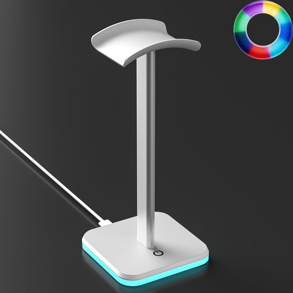 Ahonnpely Headphone Stand for Desk - Headset Stand with Aluminum Hanger, Headphone Holder for AirPods Max, Sony, Bose, Beats and More (RGB-White)