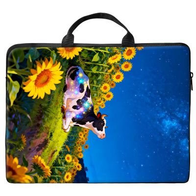 12 inch Laptop Bag for Women & Men - Sunflower Flowers of Cow Pattern Computer Bag with Handle & Zipper Portable Tote Bags Laptop Sleeve Fits 12 inch Laptops Notebook Tablet & Accessorie