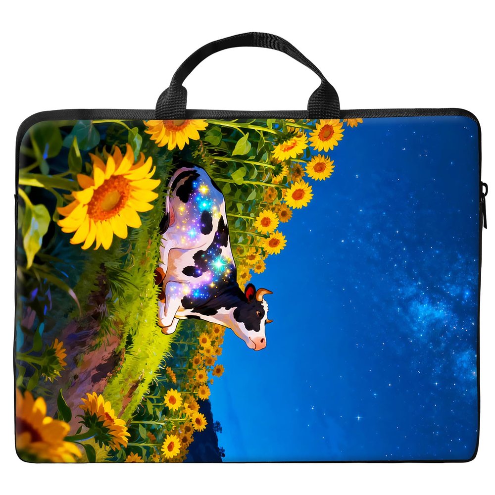 12 inch Laptop Bag for Women & Men - Sunflower Flowers of Cow Pattern Computer Bag with Handle & Zipper Portable Tote Bags Laptop Sleeve Fits 12 inch Laptops Notebook Tablet & Accessorie