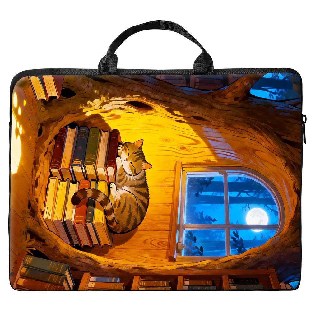 13 inch Laptop Bag for Women & Men - Books and Cat Pattern Computer Bag with Handle & Zipper Portable Tote Bags Laptop Sleeve Fits 13 inch Laptops Notebook Tablet & Accessorie