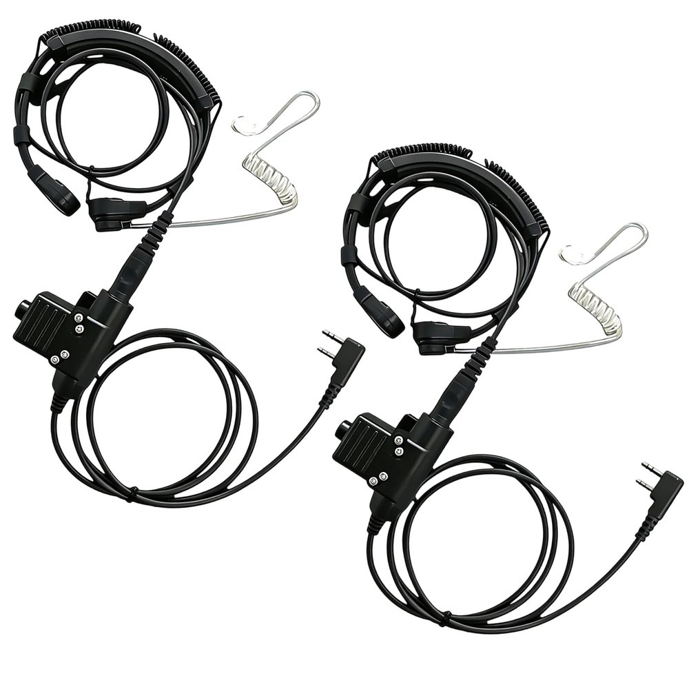 2PackWalkie Talkie Throat Microphone 7.1mm Headset U94 PTT Tactical Adapter Compatible with UV-5R/UV-5RH / 5RM /UV-82/BF-888S/UV-13/DM-1701/UV25 Pro Max Two Way Radio Accessories