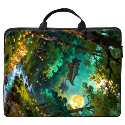 10 inch Laptop Bag for Women & Men - Forest Trees and Moon Pattern Computer Bag with Handle & Zipper Portable Tote Bags Laptop Sleeve Fits 10 inch Laptops Notebook Tablet & Accessorie