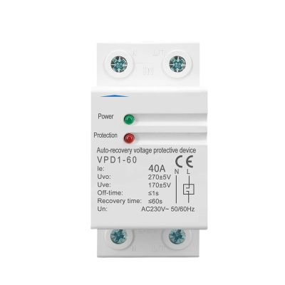 40A 60A 230V Din Rail Automatic Recovery Reconnect Over Voltage and Under Voltage Protective Device Protection Relay(60A)
