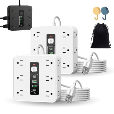 16 in 1 Power Strip Surge Protector, 16-in-1 Power Strip with Switch & Surge Protection, ETL Listed Fireproof Power Strip with 12 Outlets 2 USB & 2 Type-C Ports to Home Office (White*2)