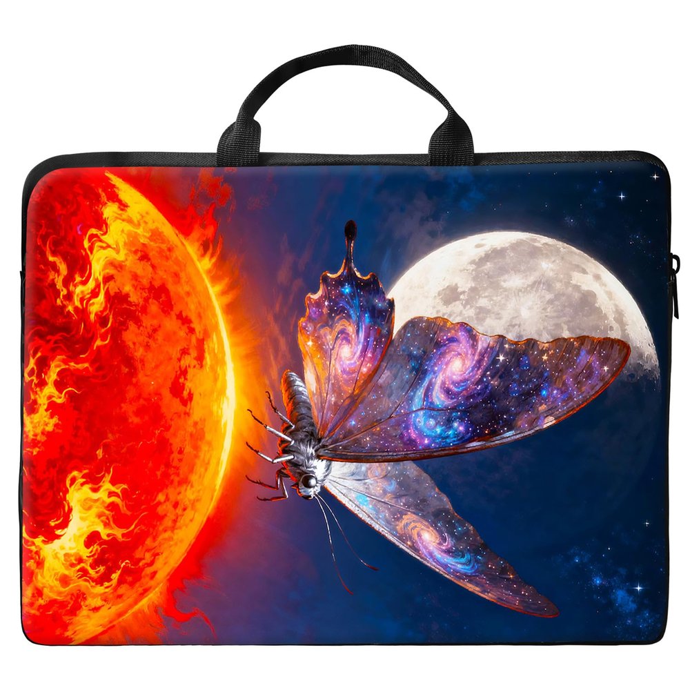 12 inch Laptop Bag for Women & Men - Sun Moon Butterflies Pattern Computer Bag with Handle & Zipper Portable Tote Bags Laptop Sleeve Fits 12 inch Laptops Notebook Tablet & Accessorie