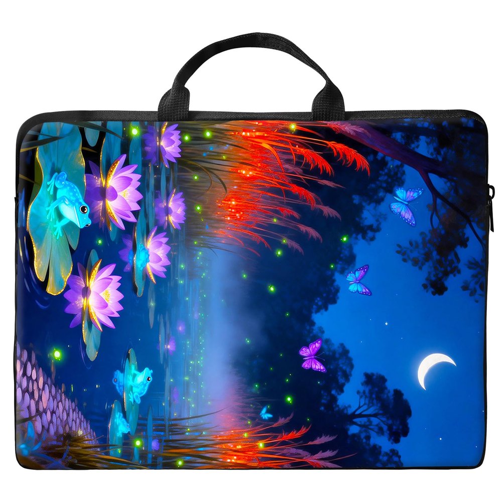 12 inch Laptop Bag for Women & Men - Purple Lotus Flowers and Butterflies Pattern Computer Bag with Handle & Zipper Portable Tote Bags Laptop Sleeve Fits 12 inch Laptops Notebook Tablet & Accessorie