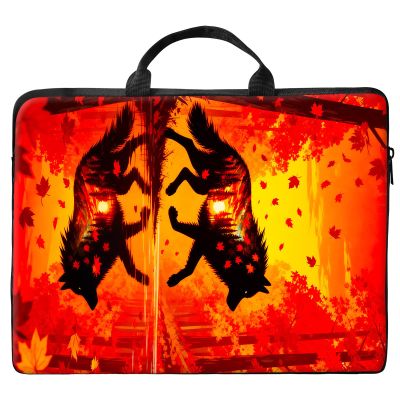 12 inch Laptop Bag for Women & Men - Maple Leaf Wolf Pattern Computer Bag with Handle & Zipper Portable Tote Bags Laptop Sleeve Fits 12 inch Laptops Notebook Tablet & Accessorie