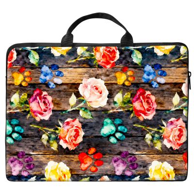 12 inch Laptop Bag for Women & Men - Watercolor Dog Print and Roses Pattern Computer Bag with Handle & Zipper Portable Tote Bags Laptop Sleeve Fits 12 inch Laptops Notebook Tablet & Accessorie