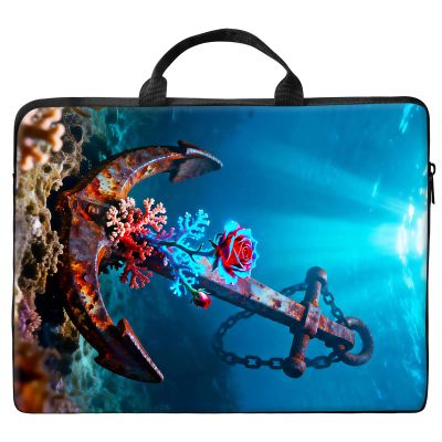 10 inch Laptop Bag for Women & Men - Sea Anchor and Red Roses Flowers Pattern Computer Bag with Handle & Zipper Portable Tote Bags Laptop Sleeve Fits 10 inch Laptops Notebook Tablet & Accessorie