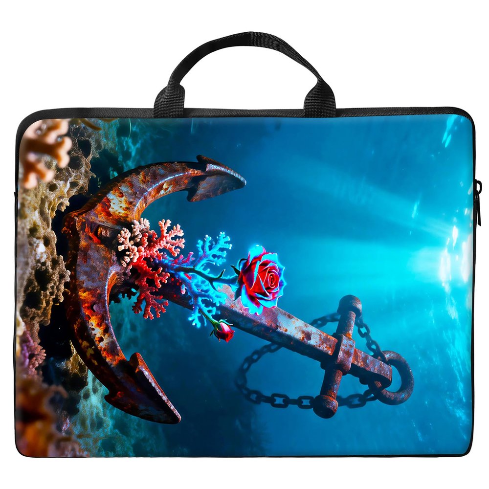 10 inch Laptop Bag for Women & Men - Sea Anchor and Red Roses Flowers Pattern Computer Bag with Handle & Zipper Portable Tote Bags Laptop Sleeve Fits 10 inch Laptops Notebook Tablet & Accessorie