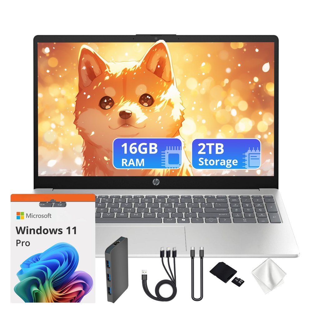 HP 15.6" FHD Laptop, AMD Ryzen 7 5825U, AMD Radeon Graphics, 16GB RAM, 2TB Storage (1TB PCIe SSD&1TB Docking Station Set), Numeric Keypad, 720p HD Camera, HDMI, Wi-Fi 6, Win 11 Pro, Silver