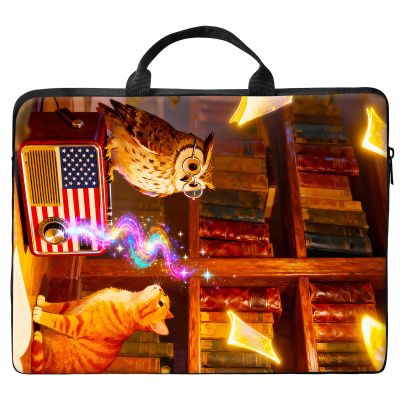 13 inch Laptop Bag for Women & Men - Owl Cat and Book Pattern Computer Bag with Handle & Zipper Portable Tote Bags Laptop Sleeve Fits 13 inch Laptops Notebook Tablet & Accessorie