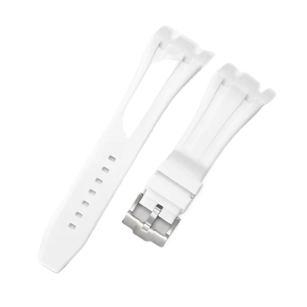 HuanJ 27mm 28mm 30mm Rubber Strap Compatible With Royal Oak Offshore 15710 15703 26471 26474 15706 Soft Silicone Watch Band(White-silver,28mm)
