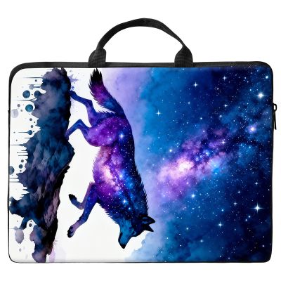 12 inch Laptop Bag for Women & Men - Galaxy Wolf Pattern Computer Bag with Handle & Zipper Portable Tote Bags Laptop Sleeve Fits 12 inch Laptops Notebook Tablet & Accessorie
