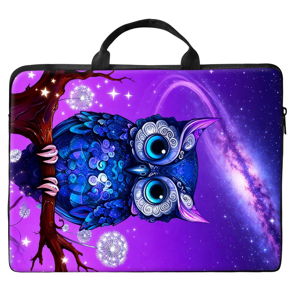 13 inch Laptop Bag for Women & Men - Blue Owl Galaxy Pattern Computer Bag with Handle & Zipper Portable Tote Bags Laptop Sleeve Fits 13 inch Laptops Notebook Tablet & Accessorie
