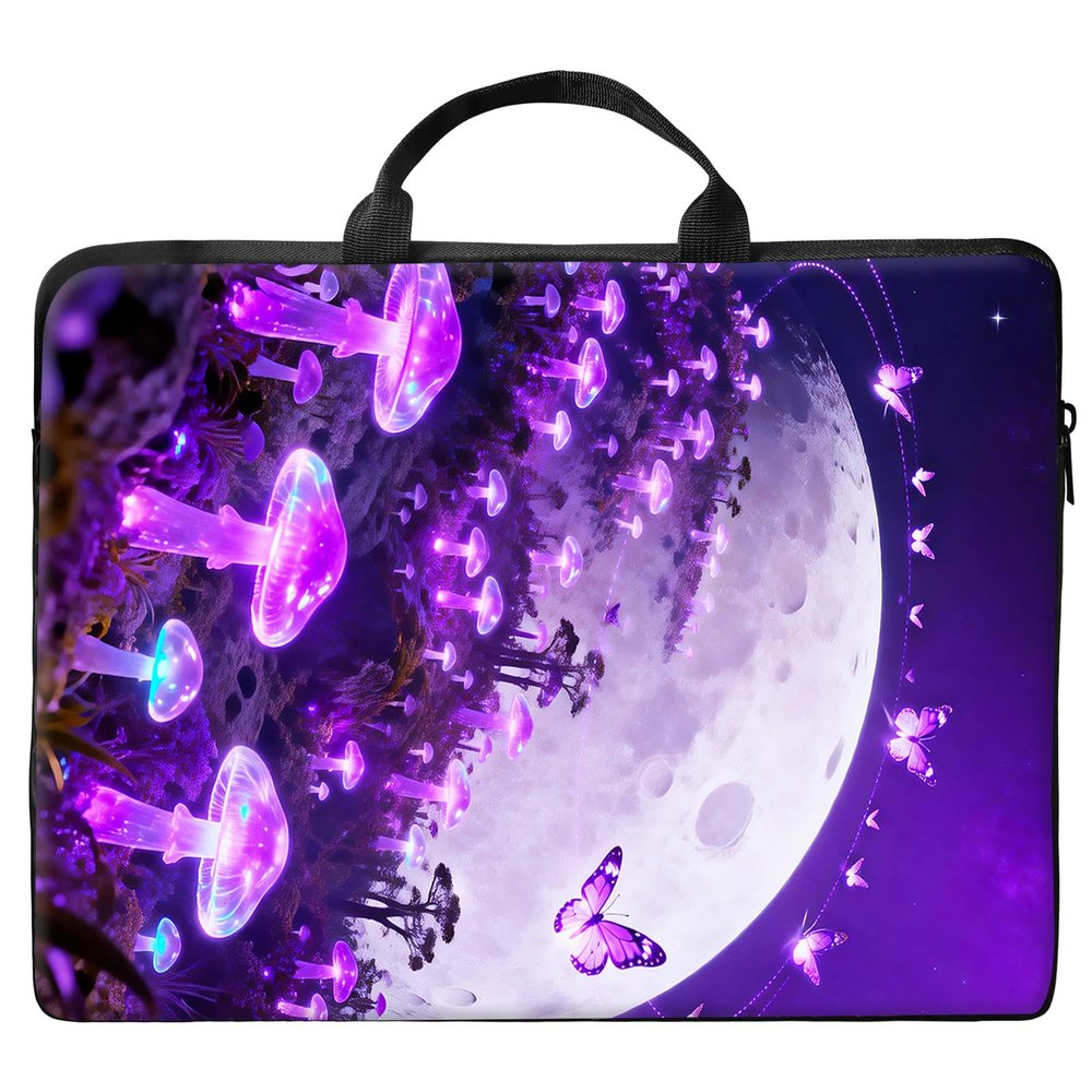 17 inch Laptop Bag for Women & Men - Purple Mushrooms and Butterflies Pattern Computer Bag with Handle & Zipper Portable Tote Bags Laptop Sleeve Fits 17 inch Laptops Notebook Tablet & Accessorie