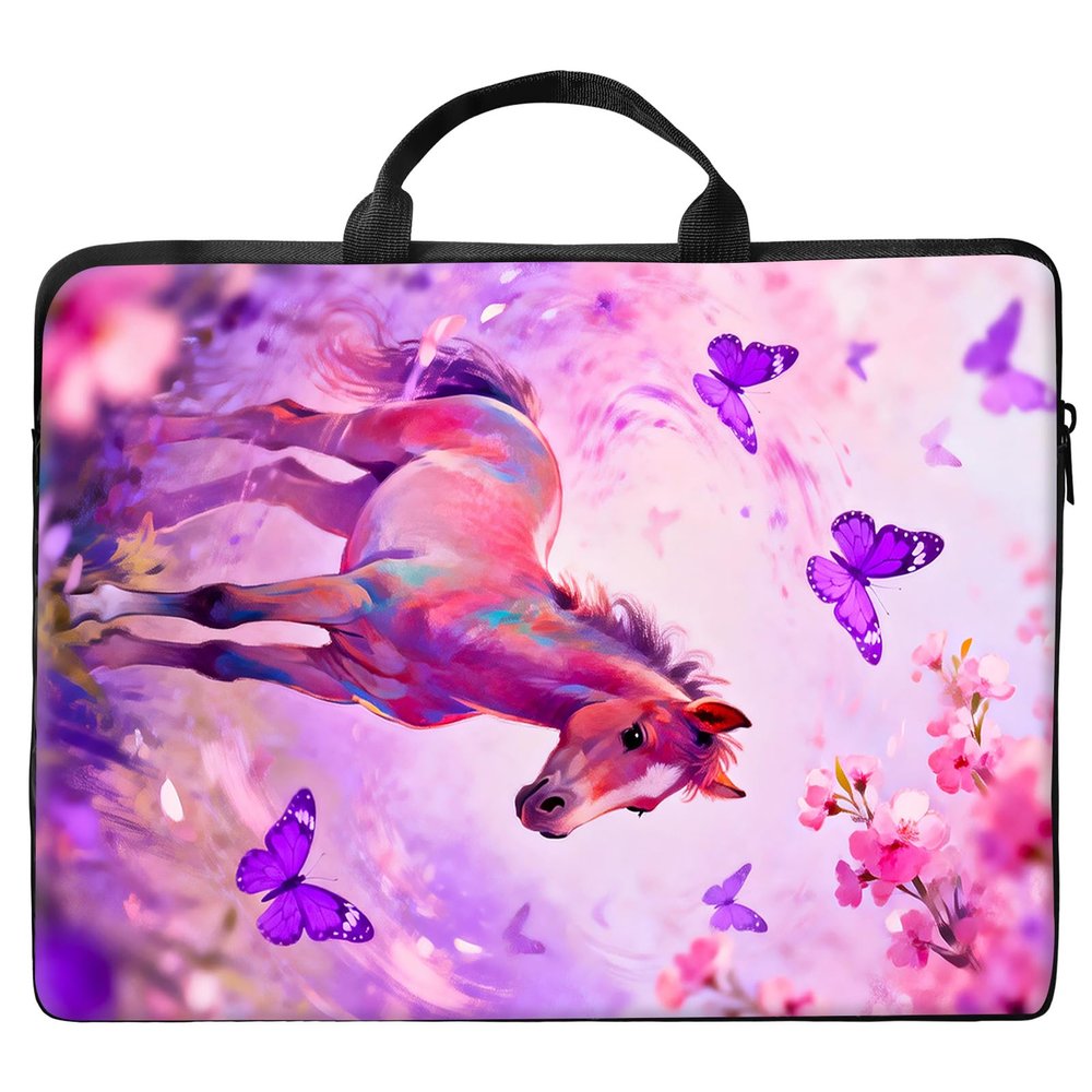 13 inch Laptop Bag for Women & Men - Cherry Blossoms Butterflies Horse Pattern Computer Bag with Handle & Zipper Portable Tote Bags Laptop Sleeve Fits 13 inch Laptops Notebook Tablet & Accessorie