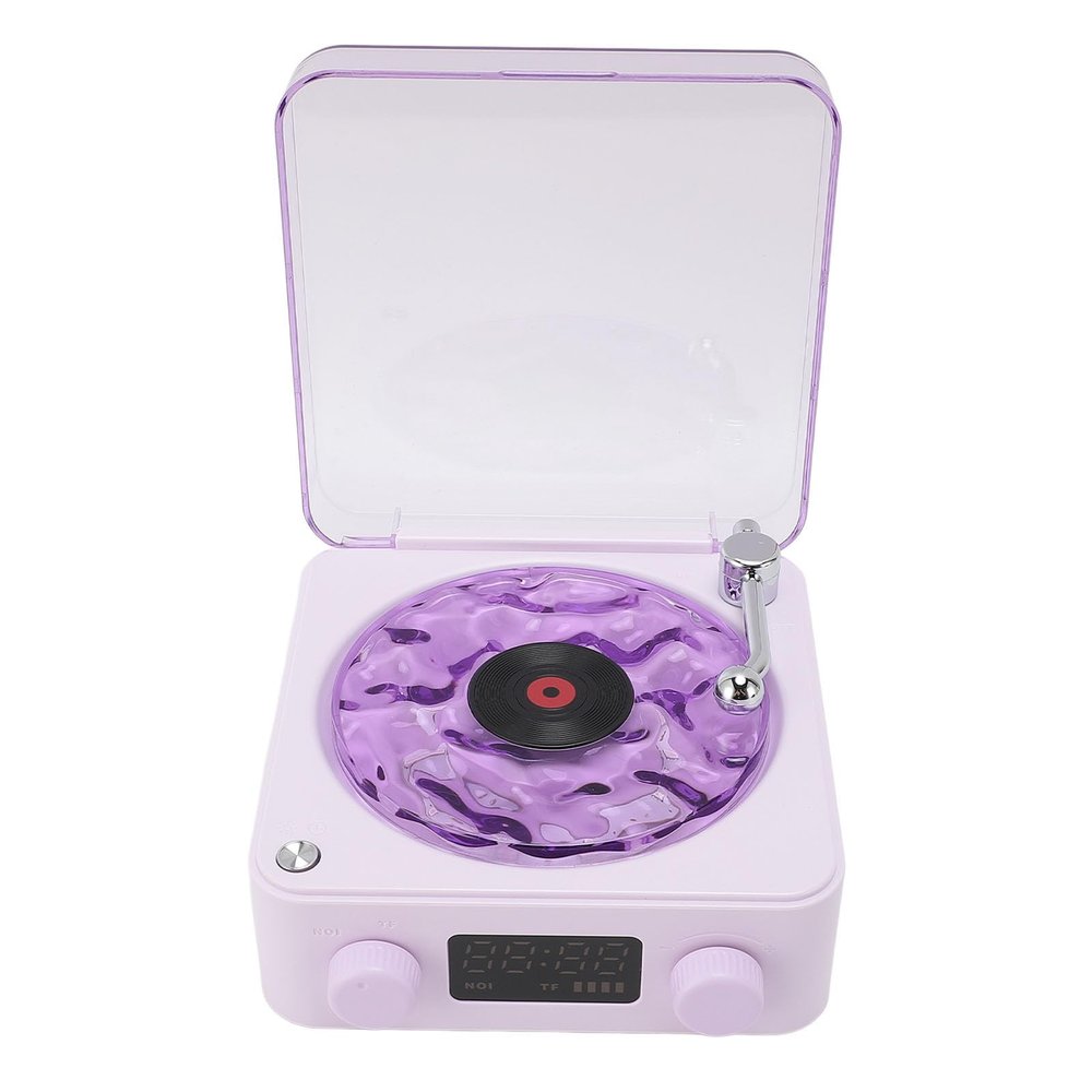 GOWENIC Night Light Bluetooth Speaker, Bedside Lamp with Time Display for Kids, Retro Record Player Style Bluetooth Speaker Bedroom Lamp, for Teenage Girls Boys Kids Birthday (Purple)