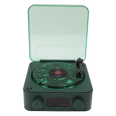 GOWENIC Night Light Bluetooth Speaker, Bedside Lamp with Time Display for Kids, Retro Record Player Style Bluetooth Speaker Bedroom Lamp, for Teenage Girls Boys Kids Birthday (Dark Green)