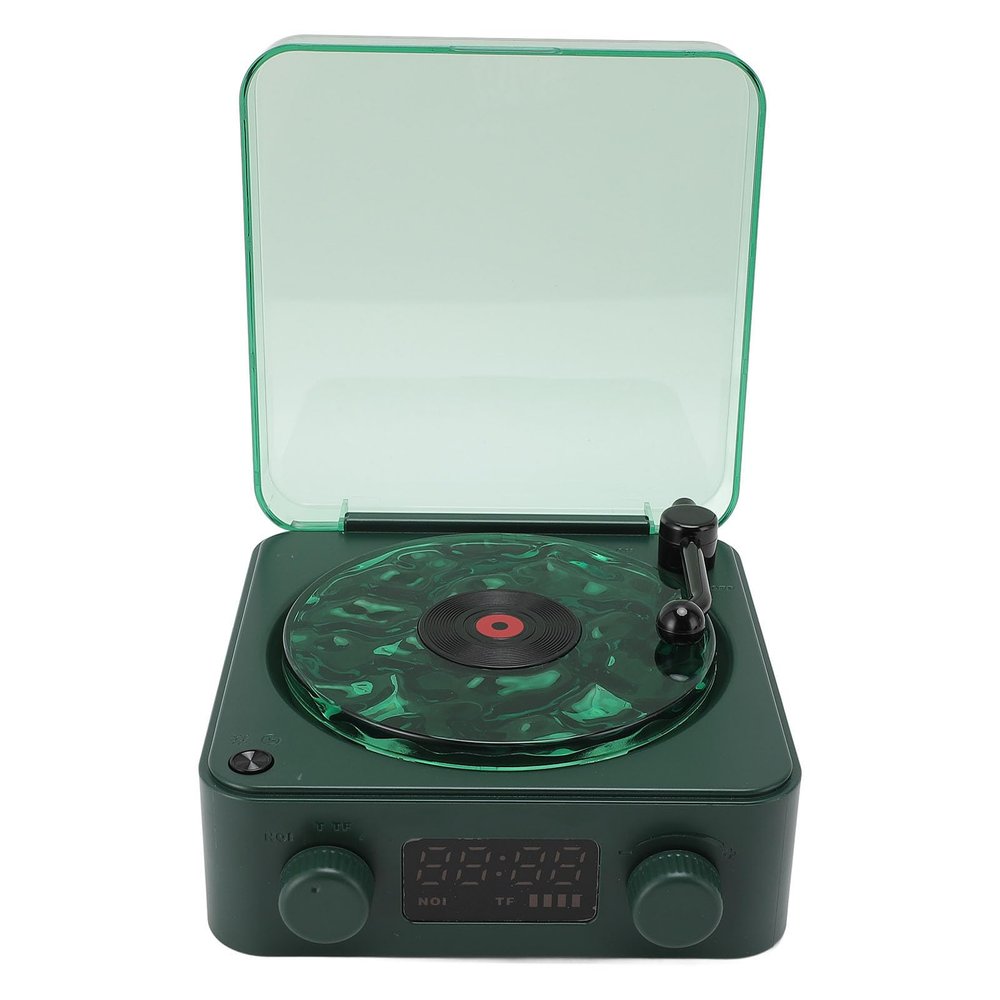 GOWENIC Night Light Bluetooth Speaker, Bedside Lamp with Time Display for Kids, Retro Record Player Style Bluetooth Speaker Bedroom Lamp, for Teenage Girls Boys Kids Birthday (Dark Green)