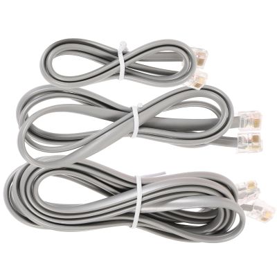 VALICLUD 3Pcs Rj12 6P6C Telephone Cord Set for Landline Phones 6-Core Phone Extension Cords with Silver Gray Flat Wire Compatible with Home and Office 0.5M 1M 2M Lengths