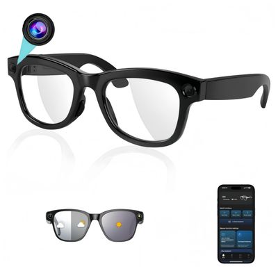 AI Smart Glasses with 8MP HD Camera Continuous 1200P Video Recording Real-Time Voice Translation (100+ Languages), AI Object Recognition & Q&A, Open-Ear Bluetooth Music, Travel and Sports