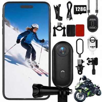 4K Thumb Action Camera, New Ultra Wide Angle Wearable Body Adventure Action Cameras with Audio, Night Vision, Mount Anywhere, for Vlogging, Cycling, Diving, Skiing (4k Black,128G)