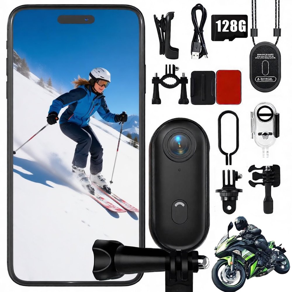 4K Thumb Action Camera, New Ultra Wide Angle Wearable Body Adventure Action Cameras with Audio, Night Vision, Mount Anywhere, for Vlogging, Cycling, Diving, Skiing (4k Black,128G)