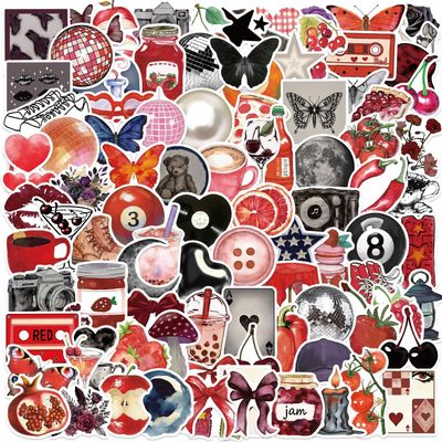 100PCS Cute Downtown Girl Aesthetic Stickers for Scrapbook, Funny Y2K Trendy Waterproof Sticker Pack for Water Bottles, Laptop, Journal, Cool Vintage Black and Red Decals, Party Favors