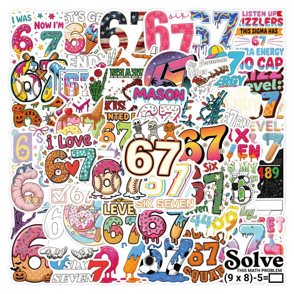 110PCS Trendy Number 67 Stickers,Waterproof Vinyl Funny Creative Decor Decals for Skateboard, Fridge, Laptop, Phone, Luggage (1.64-2.28 Inches) (67-110)