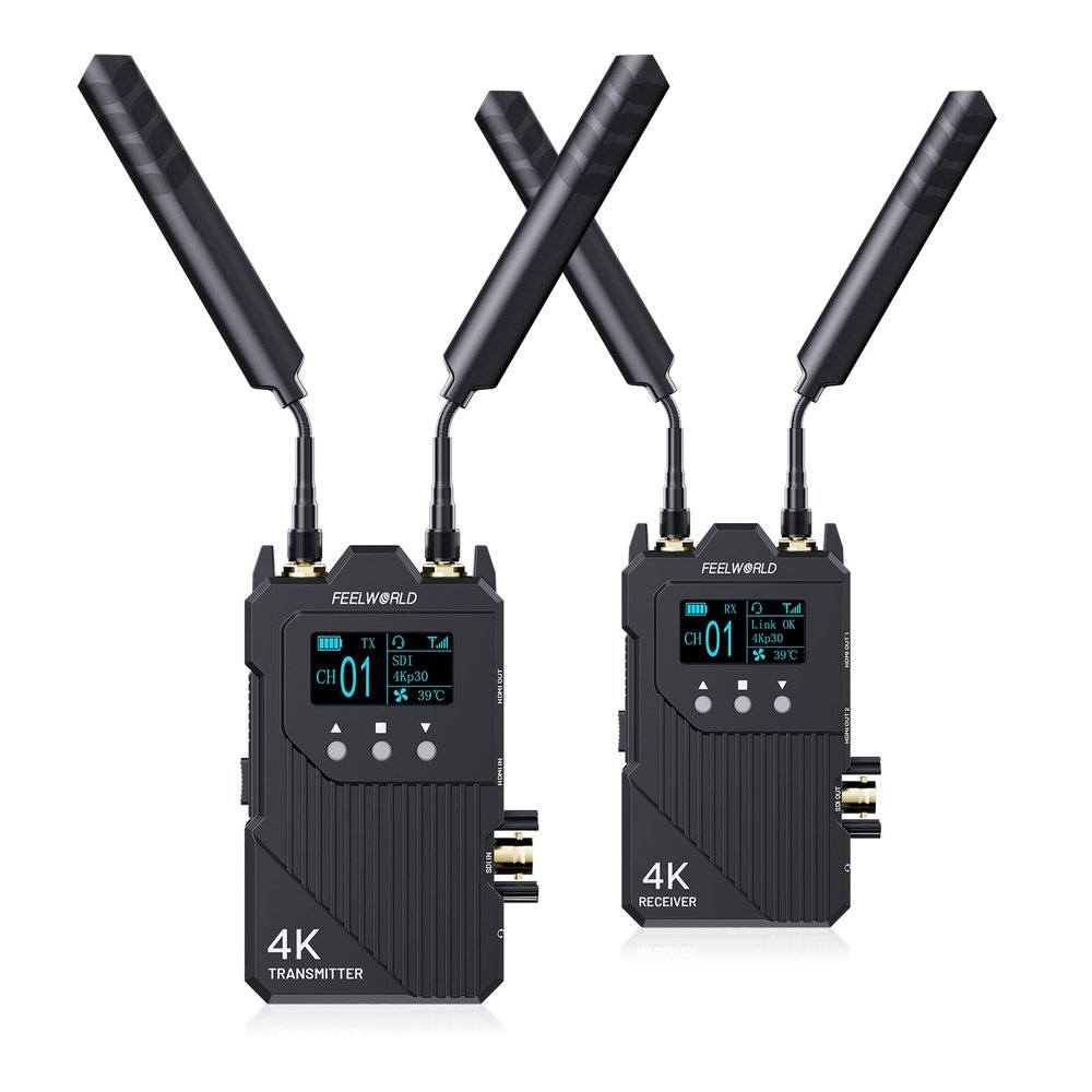 FEELWORLD WT1S 4K Wireless Video Transmission System - SDI + Dual HDMI, 1000ft Range, 0.08s Low Latency, Full Duplex Intercom for Live Streaming & Professional Video Production