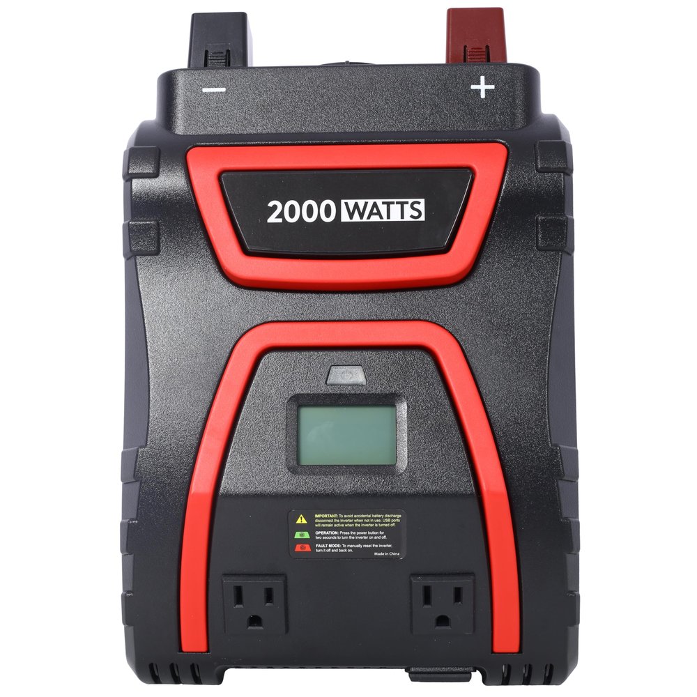 2000W Power Inverter Modified Sine Wave with LCD Display 3 AC Outlets and USB Ports 12V DC to 115V AC Car Camping Inverter Built-in Short Circuit Protection for Trucks RVs Emergency Black Plastic