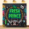 10X8ft Fabric The Fresh Prince Backdrop Dynamic 90's Hip Pop Scene Colorful Graffiti Wall Retro Radio Roller Background Baby Shower Party Decorations Props view 1