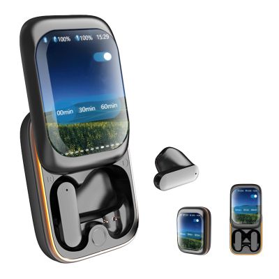 2025 New Smart Full-Color Touch Screen Sliding Headset, Bluetooth Headset with Screen, HD Noise Reduction, Music/Game Mode Switch (Black)