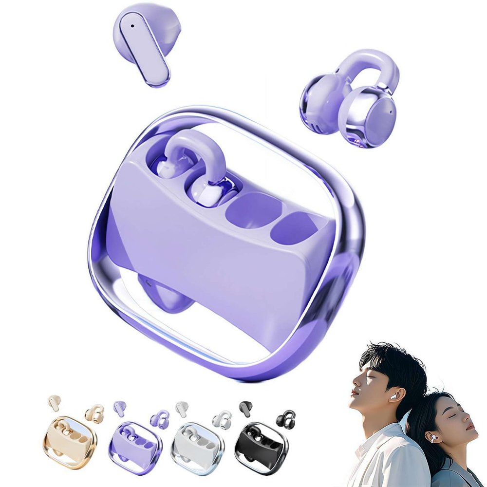 2 in 1 Clip on Open Ear Headphones Wireless Earbuds,Bluetooth 5.4 in Ear Buds Light Weight Headphones,Deep Bass Sound,Built in Mics Headset,Clear Calls Earphones for Sports Workout Daily Use (Purple)