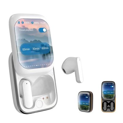 2025 New Smart Full-Color Touch Screen Sliding Headset, Bluetooth Headset with Screen, HD Noise Reduction, Music/Game Mode Switch (White)