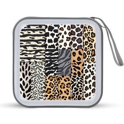 LOKLNEYK Leopard with Brownish DVD Case Large Storage Disc Wallet Bag Portable Zipper CD Case Holder CD Organizer Wallet 48 Capacity Hard Plastic DVD Cases for Car Home Travel