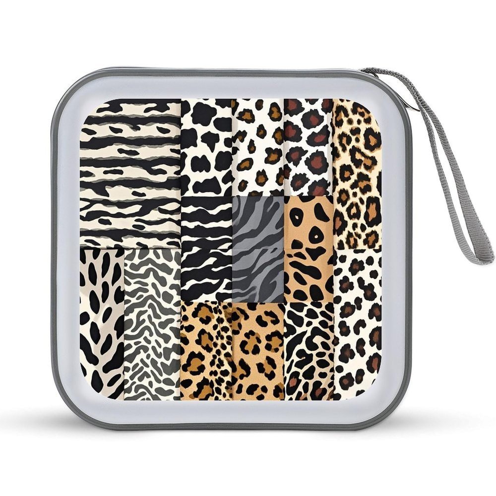 LOKLNEYK Leopard with Brownish DVD Case Large Storage Disc Wallet Bag Portable Zipper CD Case Holder CD Organizer Wallet 48 Capacity Hard Plastic DVD Cases for Car Home Travel