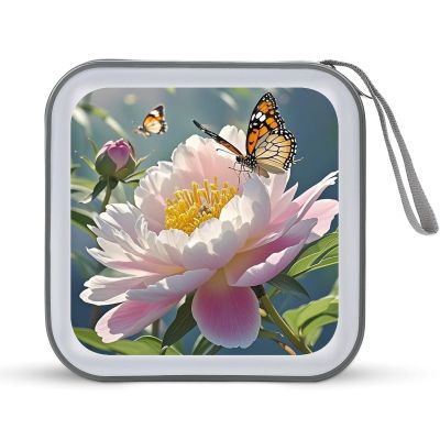 LOKLNEYK Cute Little Butterfly DVD Case Large Storage Disc Wallet Bag Portable Zipper CD Case Holder CD Organizer Wallet 48 Capacity Hard Plastic DVD Cases for Car Home Travel