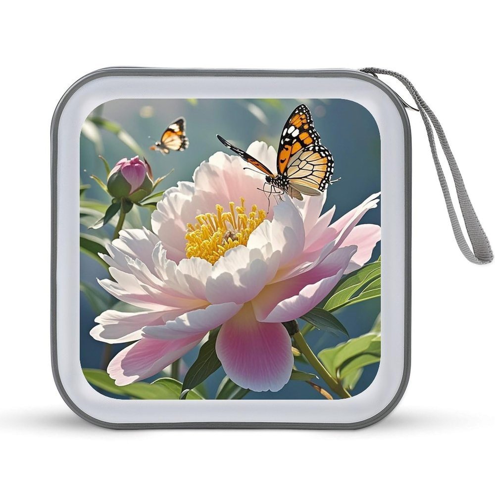 LOKLNEYK Cute Little Butterfly DVD Case Large Storage Disc Wallet Bag Portable Zipper CD Case Holder CD Organizer Wallet 48 Capacity Hard Plastic DVD Cases for Car Home Travel