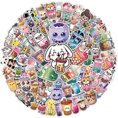 100Pcs Boba Stickers  Cute Bubble Tea Vinyl Waterproof Kawaii Drink Stickers for Boba Lovers, Foodie Fans, Water Bottles, Laptop, Scrapbook, Journals