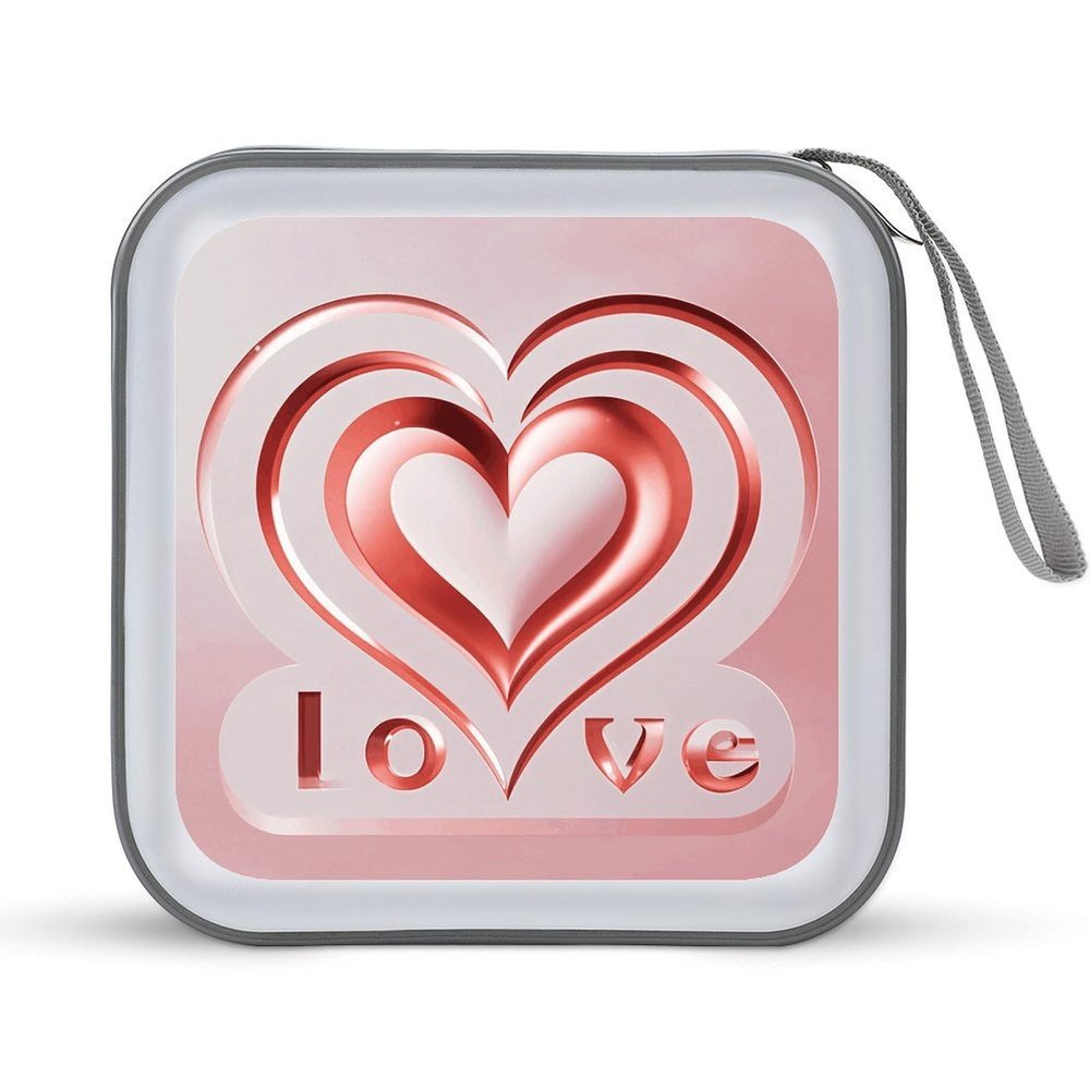 LOKLNEYK Love Heart DVD Case Large Storage Disc Wallet Bag Portable Zipper CD Case Holder CD Organizer Wallet 48 Capacity Hard Plastic DVD Cases for Car Home Travel