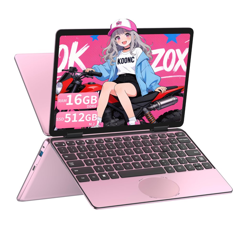 OMSERVB 11" 2-in-1 Touchscreen Laptop, Celeron N100, 16GB DDR4 RAM, 1TB M.2 SSD, FHD (1920x1200) IPS, 360 Flip Design, Backlit Keyboard, USB Type-C, Wi-Fi, for Work & Study (US N100 16+512 P)