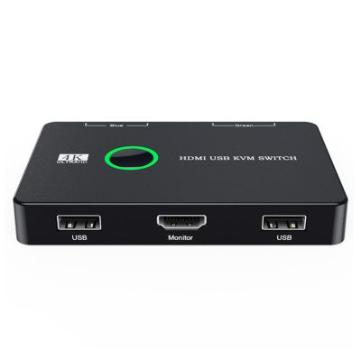 4K KVM Switch HDMI, USB Synchronizer 2 Computers Share Keyboard Mouse Printer and One HD Monitor, Support UHD 4K@60Hz, with 2 USB-Cables and 2 HDMI Cables