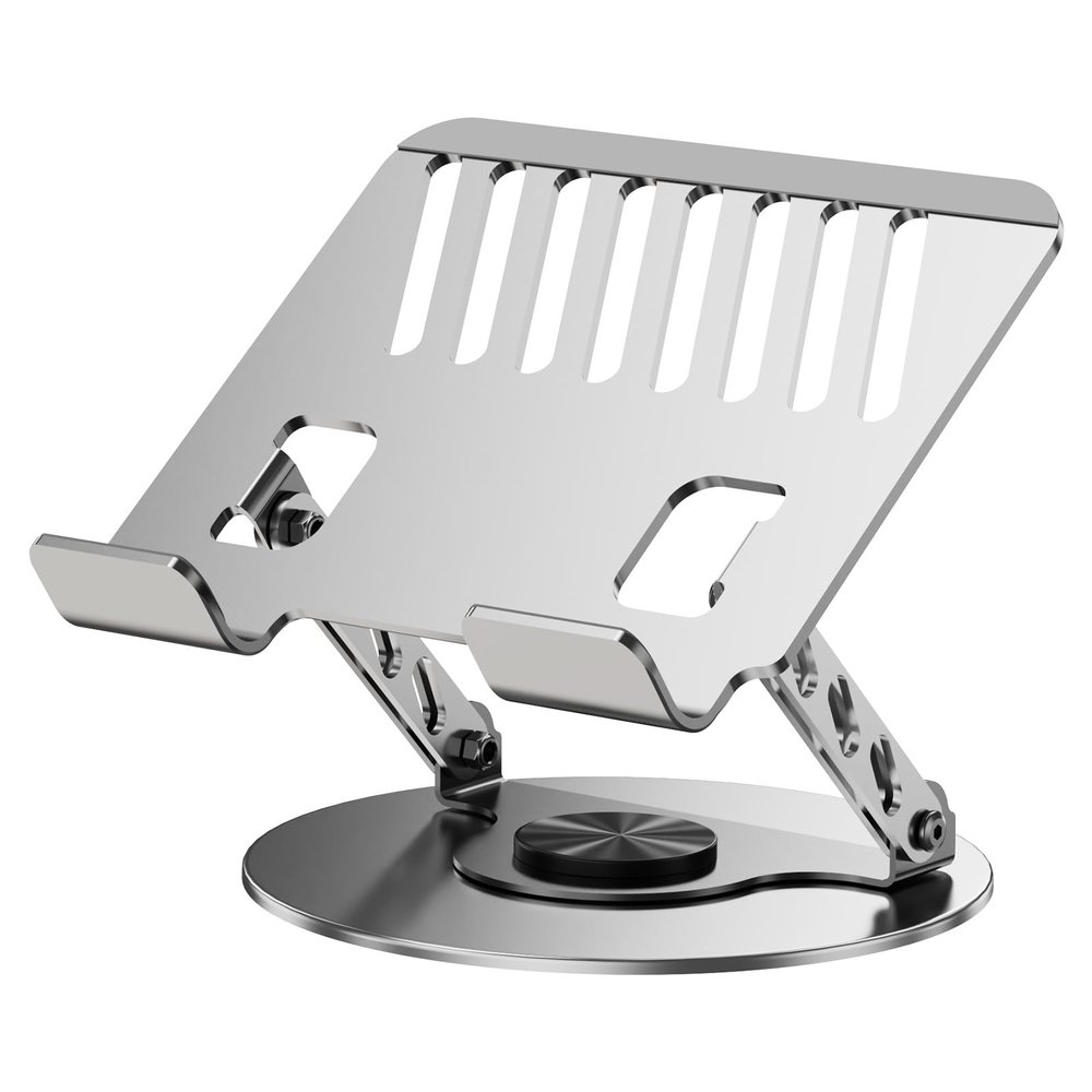 Adjustable Two Axises Laptop Cooling Stand Foldable Carbon Steel Frame 360 Swivels Base Ergonomic Desktop Suspension for 10 17" Devices Rotating Laptop Holder with Heat Dissipation