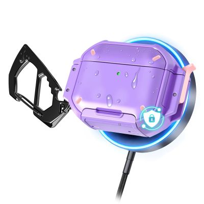 MOLOVA for AirPods Pro 3 Case with Lock & Carabiner, [Military-Grade Protection] [IP68 Waterproof] [Supports Wireless Charging] Anti-Scratch Hard Shell Cover for AirPods Pro 3rd Gen,Lavender