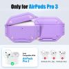 MOLOVA for AirPods Pro 3 Case with Lock & Carabiner, [Military-Grade Protection] [IP68 Waterproof] [Supports Wireless Charging] Anti-Scratch Hard Shell Cover for AirPods Pro 3rd Gen,Lavender view 2