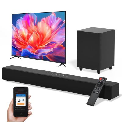 ROXAAN Soundbar for TV with Subwoofer, 60W Bluetooth Speaker, Deep Bass, 2.1 Channel Home Theater Surround Sound System w/Remote Control & Optical/AUX/USB/HDMI,Karaoke Machine for PC/Gaming/Projector